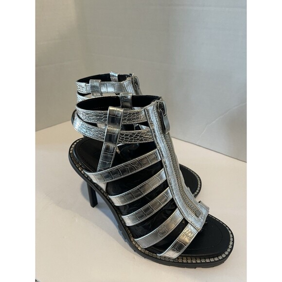 NWT  DKNY Silver Caged Rugged Platform Ralina Stiletto Women Sandals 8M - Picture 11 of 14